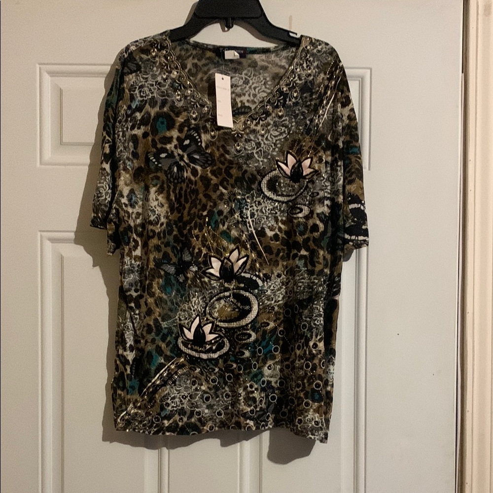 T-C Fashion Black and Gray Oversized Short Sleeve Blouse